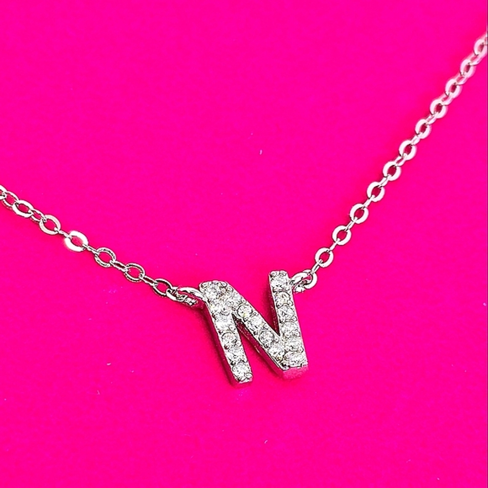 925 Sterling Silver Alphabet Letter "N" Necklace with Genuine Moissanite…